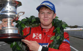 Nick Cassidy after winning the New Zealand Grand Prix Trophy for the third consecutive year in 2014.