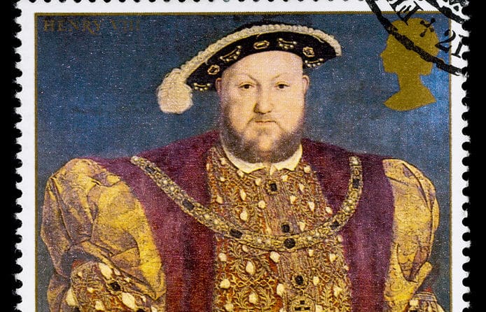 A postage stamp depicting Henry VIII.