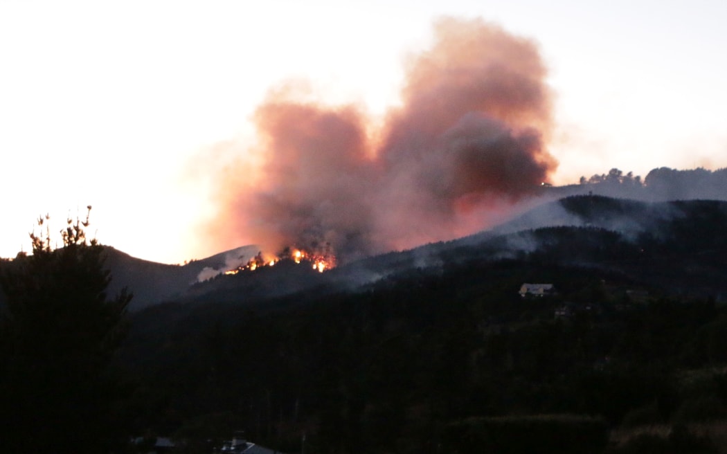 Port Hills fire from halfway up Worsley Rd