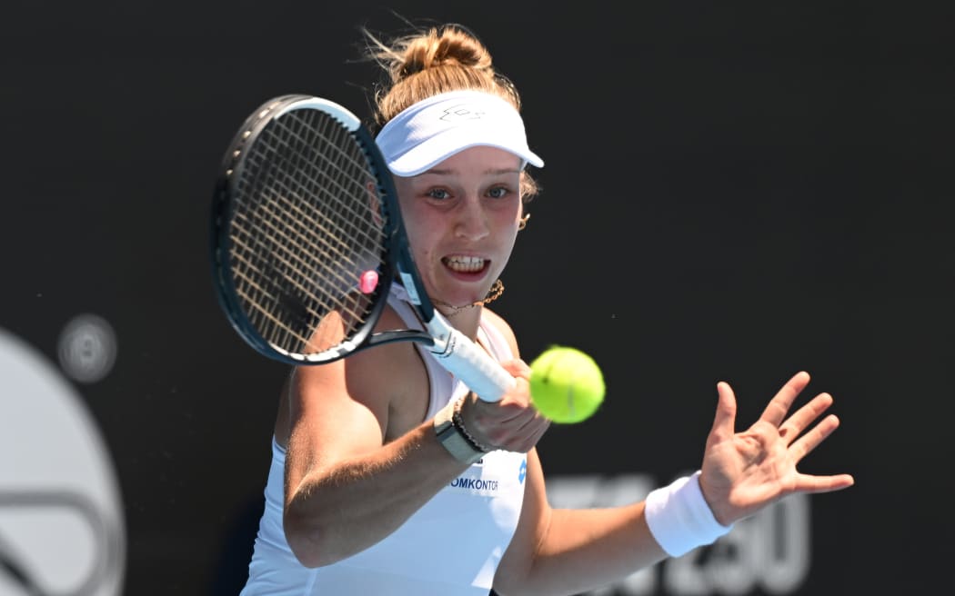 Austria’s Sinja Kraus during her singles match at the 2026 ASB Classic Women’s Tennis Tournament at Manuka Doctor Arena, Auckland.