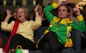 (L-R) German Ambassador  Dr Anne-Marie Schleich celebrates next to the Ambassador of Brazil Eduardo Gradilone.