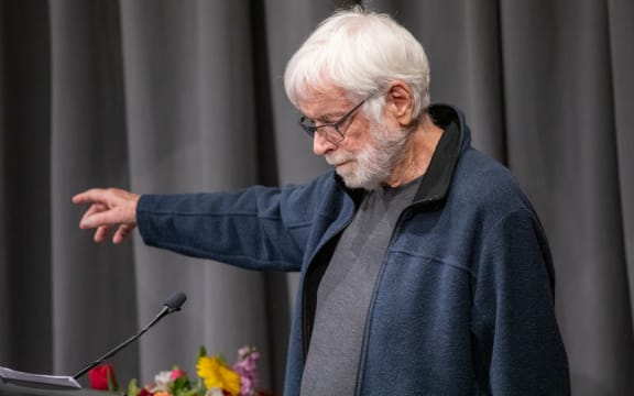 Ross Harris delivering the 2022 Lilburn Lecture at The National Library of New Zealand.