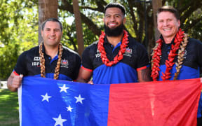 Payne Haas (middle) will play international rugby league under the Samoan flag after switching his allegiance. (AAP: Jono Searle )