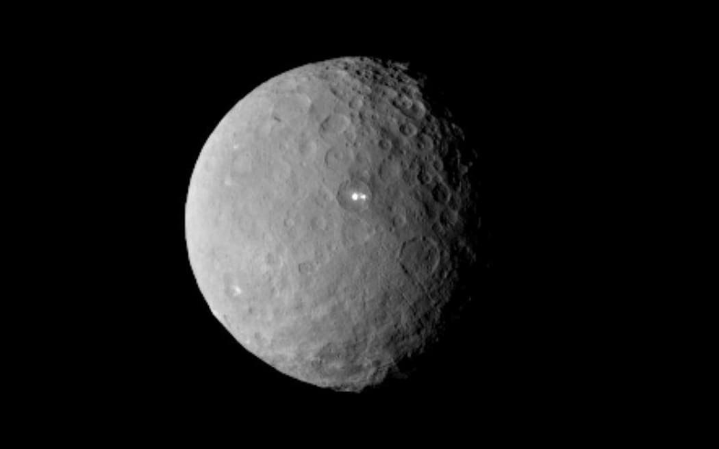 A bright patch of salt on the surface of the dwarf planet Ceres.