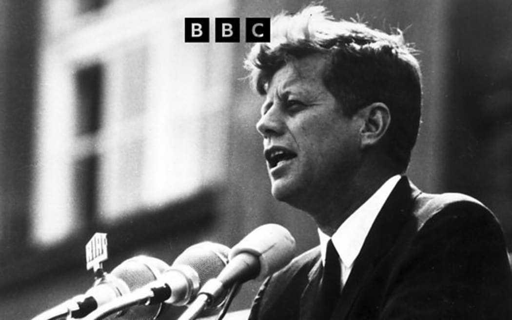 John F Kennedy making his speech in Berlin