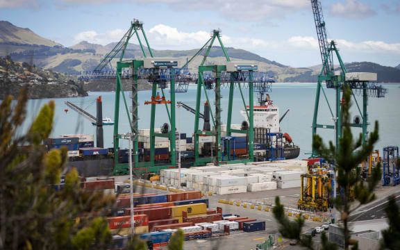 Containers being unloaded at Lyttelton Port