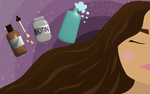 Illustration showing hair growth products