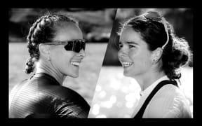 Black and white composite of Lisa Carrington and Aimee Fischer