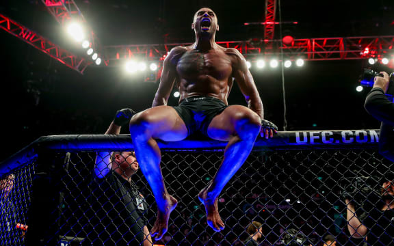 Carlos Ulberg celebrates after beating Da Woon Jung. UFC 293, Qudos Bank Arena, Sydney Olympic Park Australia, Sunday 10th September 2023.
