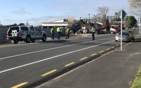 Police at the scene of a crash in Pembroke St, Hamilton.