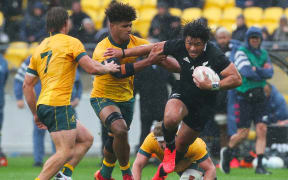 All Blacks Caleb Clarke. New Zealand All Blacks v Australia Wallabies, 1st Bledisloe Cup rugby test match Wellington 2020.