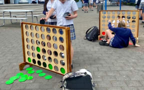 Students at Napier Girls' High School taking advantage of the new lunch time activities, now that mobile phones are banned.