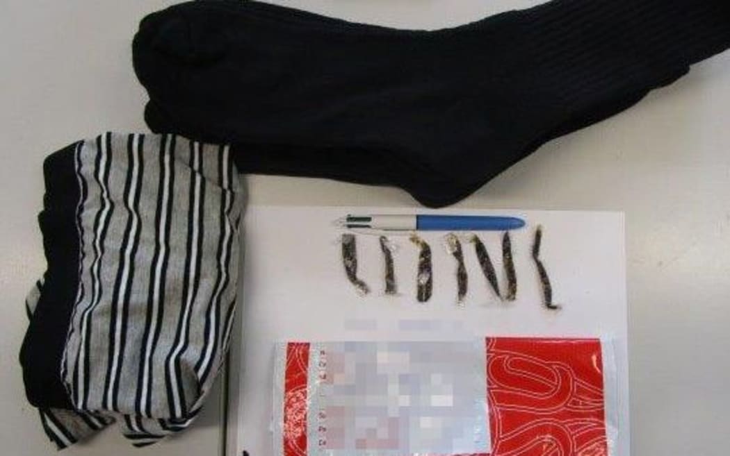 The socks and drugs found by detector dog Zena