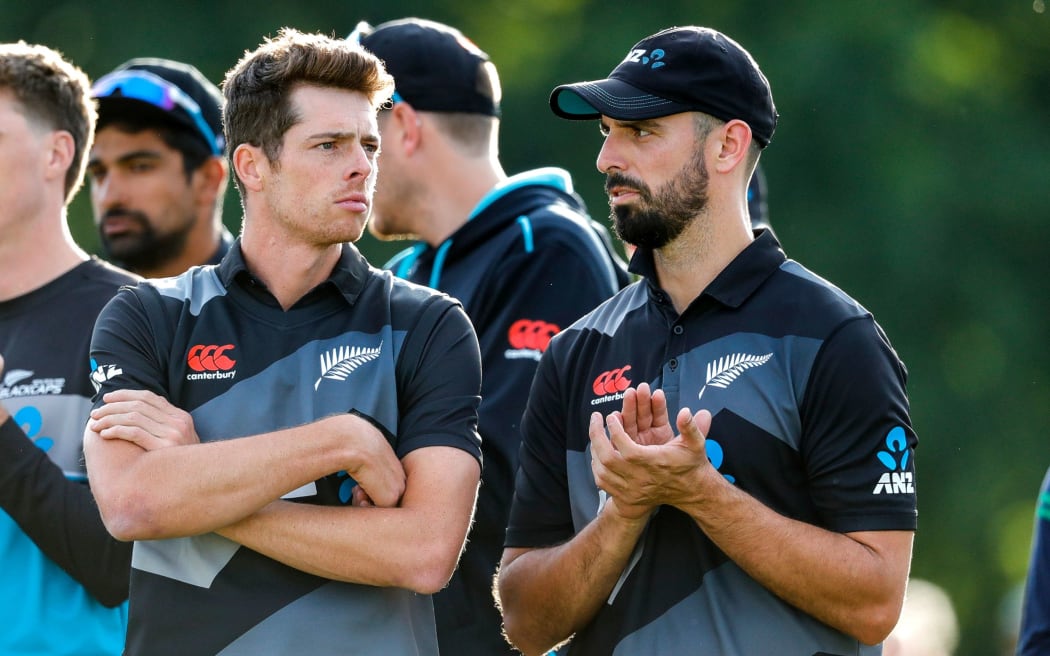 Mitchell Santner and Daryl Mitchell of New Zealand Black Caps