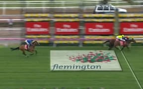 The finishing line at the 2016 Melbourne Cup.