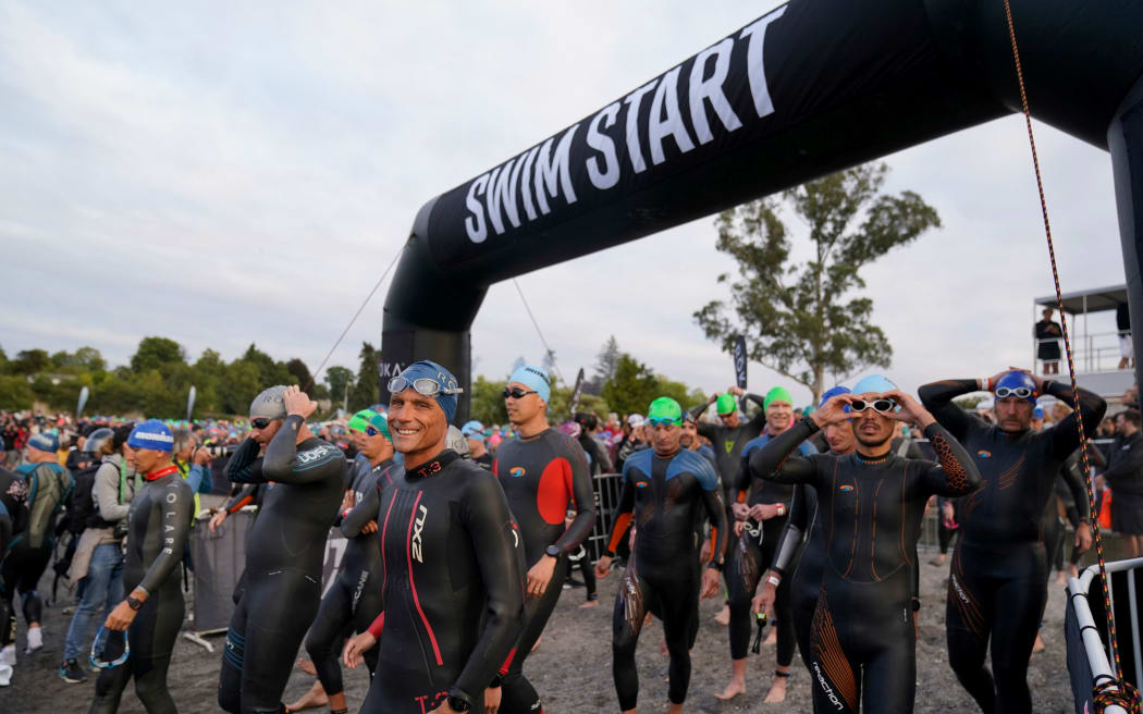 Start line 2020 New Zealand Ironman, Taupo.