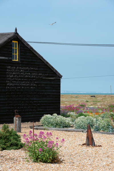 Excerpt from John Donne, ‘The Sunne Rising’, 1633, on the southern wall of Prospect Cottage.