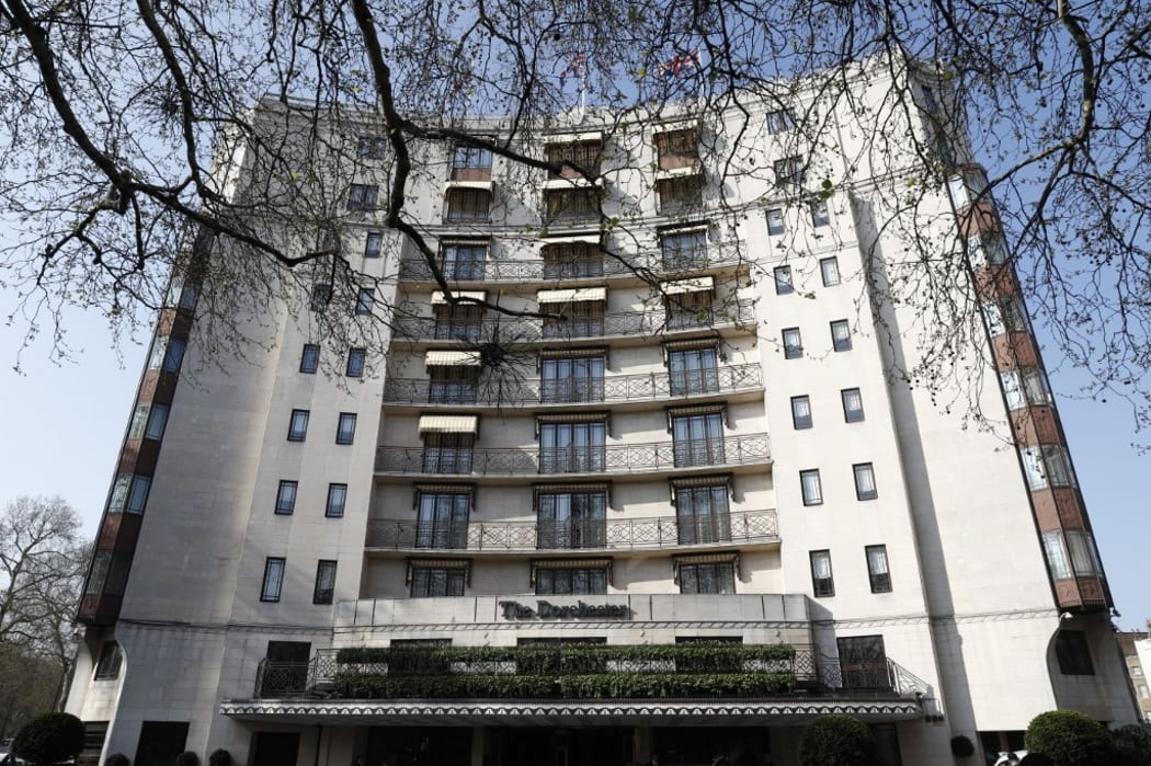 A general view shows the facade of The Dorchester hotel, part of The Dorchester Collection of hotels owned by the Brunei government, in London on April 1, 2019. -