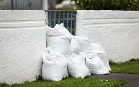 Sandbags set up in Westport to combat flooding on 18 August, 2022.