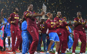 West Indies players celebrates after winning against India. ICC T20 World Cup 2016.