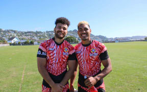 Tonga co-captains John Tapueluelu and Aisea Halo.