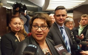Green Party MP Marama Davidson (left), former co-leader Metiria Turei, and leader James Shaw.
