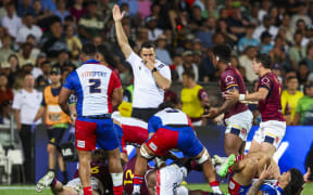Referee Ben O'Keeffe during the Super Rugby Pacific match, Moana Pasifika v Highlanders.
