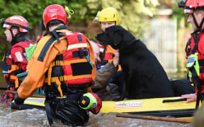 Members of the emergency services rescue residents and thier dogs in Carlisle on December 6, 2015.