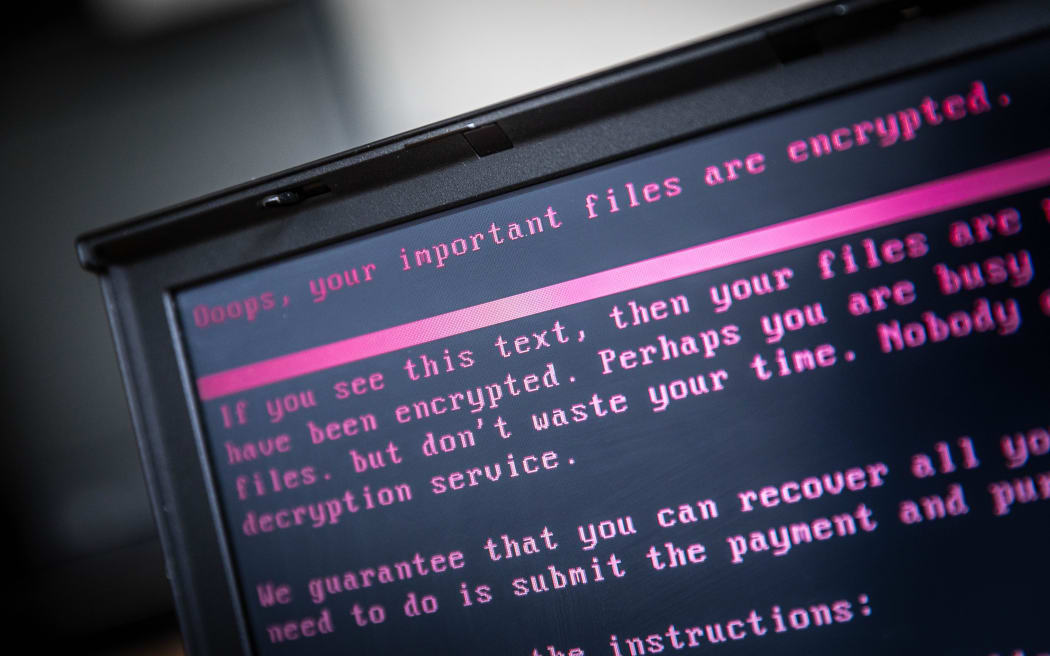 A laptop displays a message after being infected by the NotPetya ransomware as part of a worldwide cyberattack.