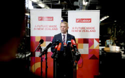 Labour Leader Chris Hipkins and Finance and Economy spokesperson Barbara Edmonds make a policy announcement.