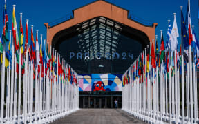 This photograph taken on June 25, 2024, shows an exterior view of Paris 2024 Olympic and Paralympic Village Restaurant located in the Cite du Cinema in the Olympic Village in Saint-Denis.