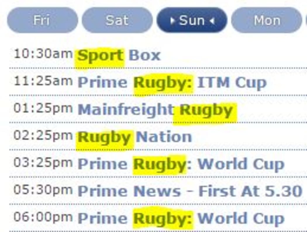 Prime TV's rugby-heavy schedule