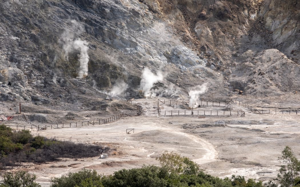 A general view shows smoke from the Solfatara in the Campi Flegrei (Phlegraean Fields) volcanic region in Pozzuoli on October 23, 2023. There have been many tremors in recent weeks, including two magnitude 4 quakes, the strongest in over 40 years. (Photo by Eliano Imperato / Controluce via AFP)