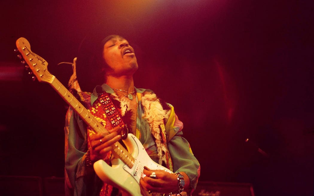 American rock guitarist and singer Jimi Hendrix is seen performing at London's Royal Albert Hall on February 18, 1969.