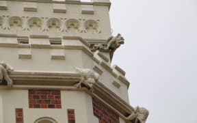 The roof line at the High Court in Auckland, featuring gargoyles carved in Oamaru stone by stone mason Ferdinand Teutenberg.