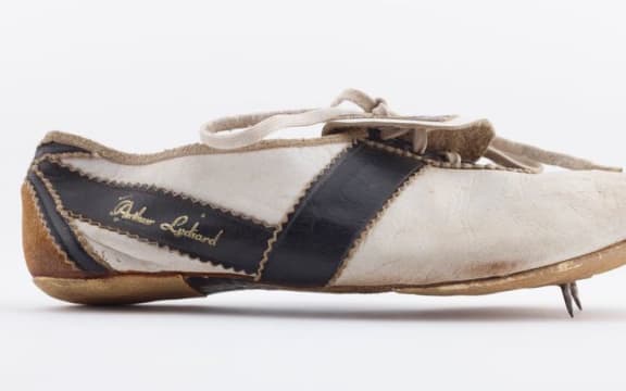 'Arthur Lydiard' spiked track shoe, 1960, New Zealand. Gift of Sir Peter Snell, 2017.