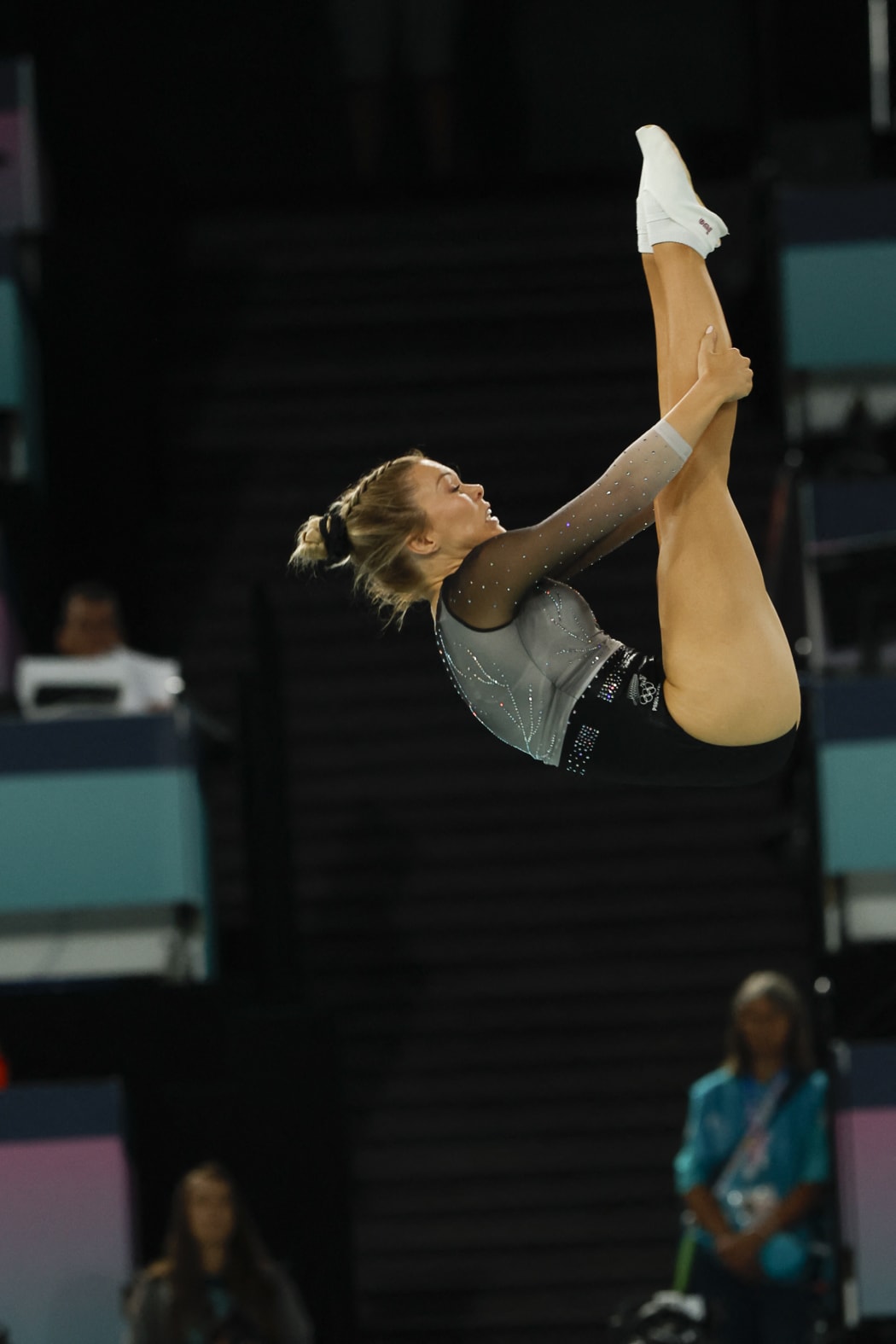 DAVIDSON Madaline of New zealand, Trampoline Gymnastics Women's Final during the Olympic Games Paris 2024 on 2 August 2024 at Bercy Arena in Paris, France - Photo Gregory Lenormand / DPPI Media / Panoramic (Photo by Gregory Lenormand - DPPI Media / DPPI Media / DPPI via AFP)