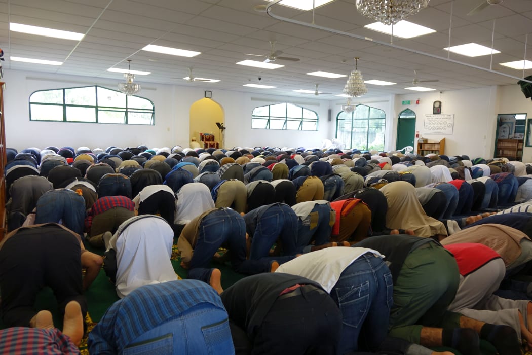 Men praying at Hamilton's Mosque.