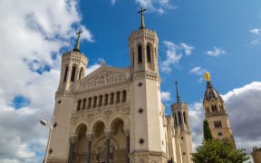 Basilica of Notre Dame de Fourviere in Lyon, France in a beautiful summer day