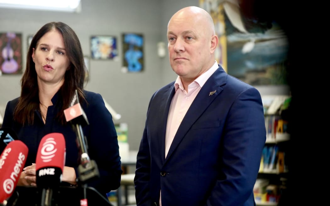 Erica Stanford and Christopher Luxon at Cockle Bay School, Auckland, February 2026.