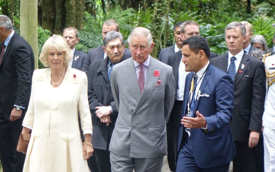 Wano Wharehoka escorts the royals into Brooklands Park