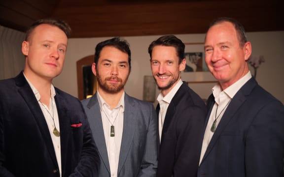 Members of the Aotearoa Jazz Orchestra. From left: Concert Master Oscar Lavën, Kaito Walley (lead trombone), Mike Taylor (lead trumpet), Musical Director John Rae.