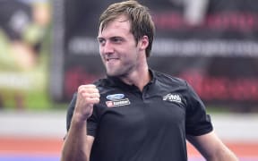 Nic Woods of the Blacksticks celebrates a goal.