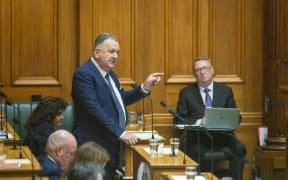 Shane Jones points to the Opposition during Question Time on Tuesday