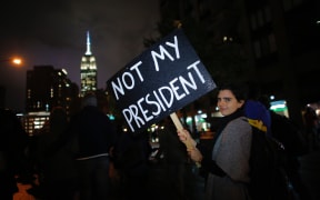 An anti-Trump protester in New York City.