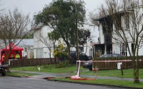 Scene of fire at Exeter Crescent house, Palmerston North, 3 Sept 2015.