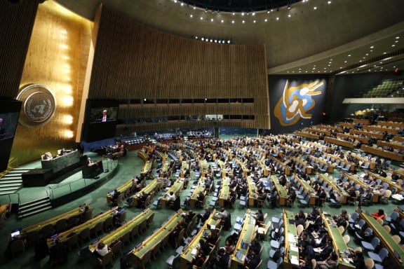 Csaba Kőrösi, President of the seventy-seventh session of the United Nations General Assembly, addresses the 17th plenary meeting of the resumed General Assembly Eleventh Emergency Special Session of the General Assembly on Ukraine.