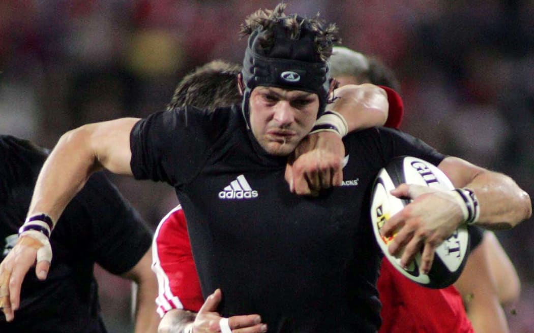 Richie McCaw on the charge during the 2005 British and Irish Lions tour of New Zealand.
