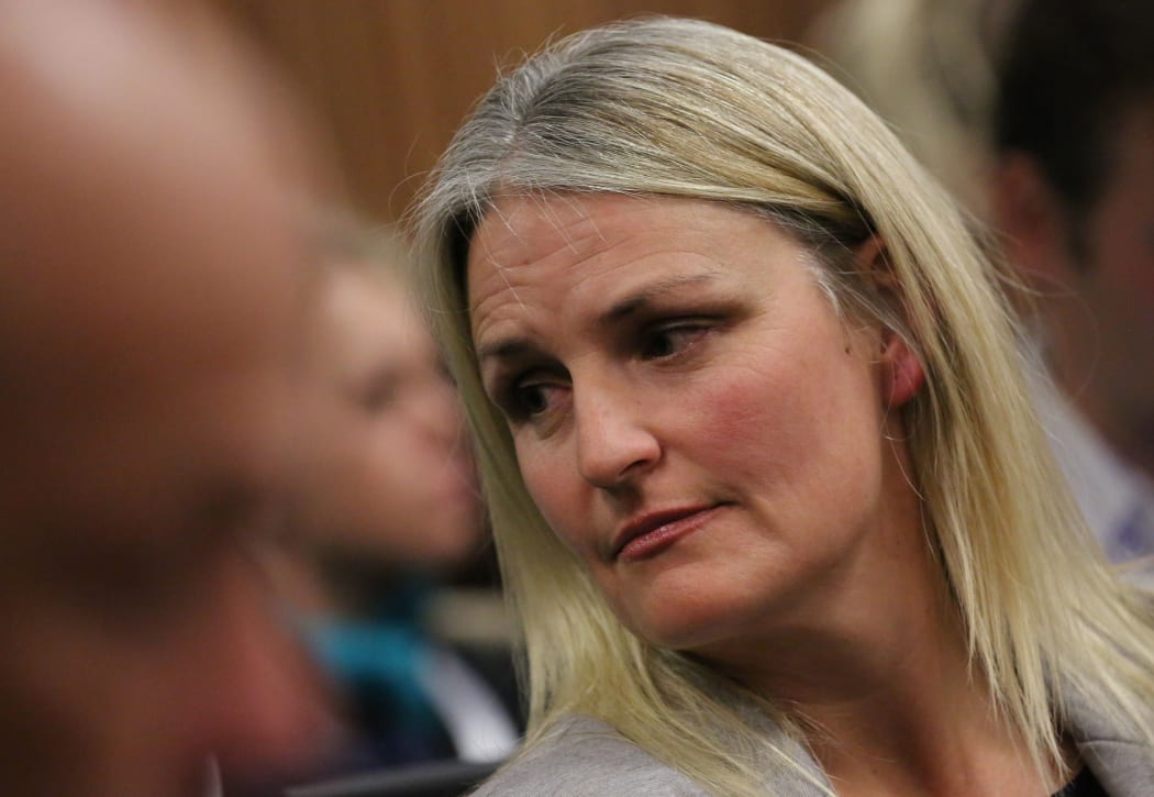 Reeva Steenkamp's cousin Kim Martin looks on after testifying during the third day of the resentencing hearing