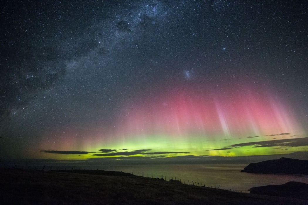 The Aurora Australis near Cape Saunders on the Otago Peninsula.